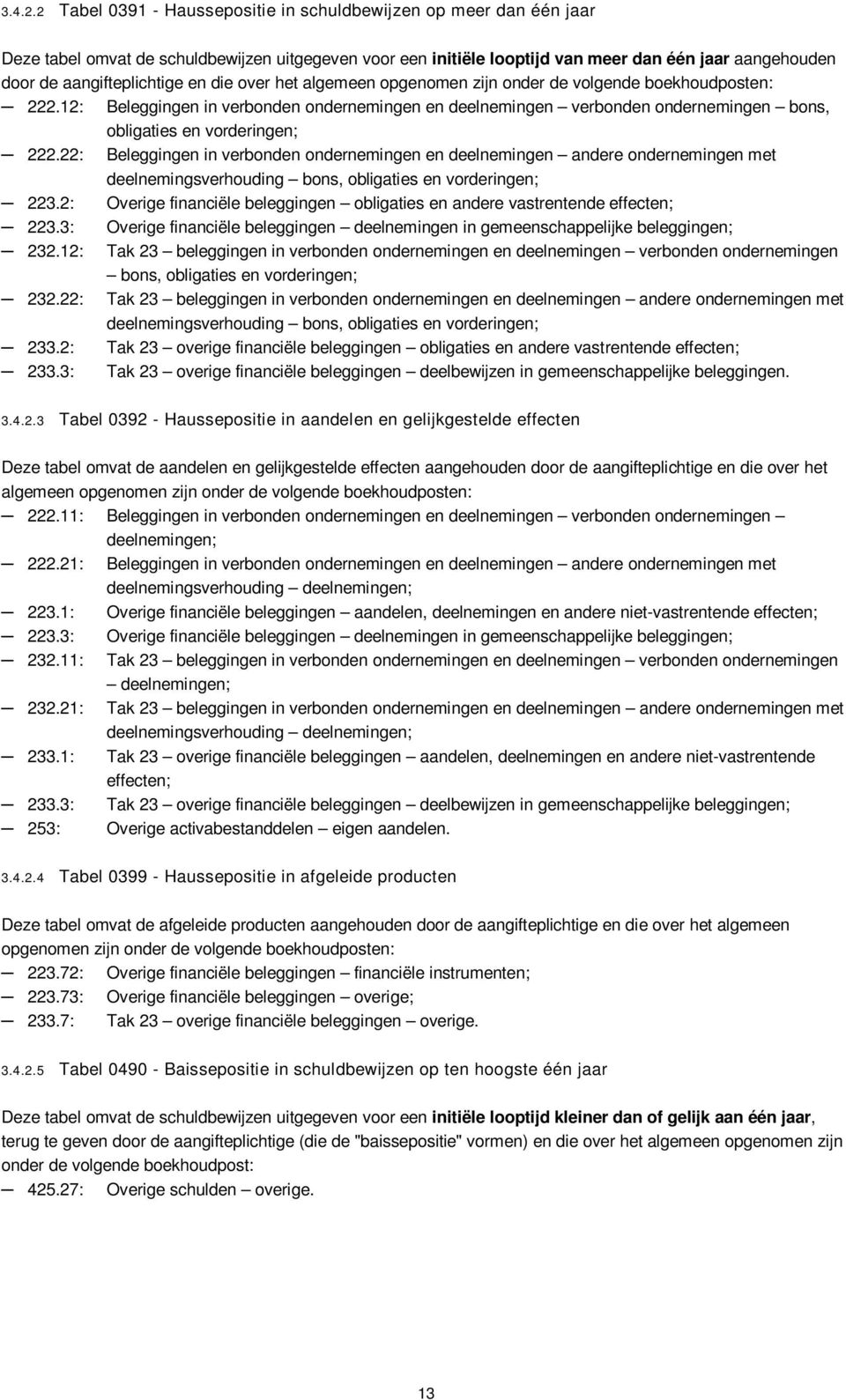 aangifteplichtige en die over het algemeen opgenomen zijn onder de volgende boekhoudposten: 222.