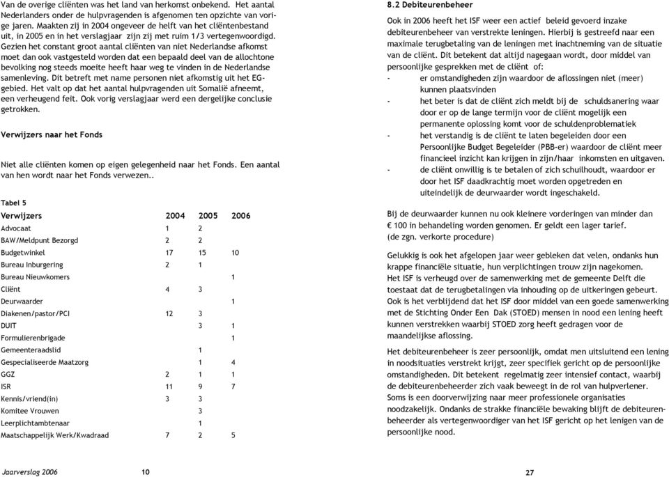 Gezien het constant groot aantal cliënten van niet Nederlandse afkomst moet dan ook vastgesteld worden dat een bepaald deel van de allochtone bevolking nog steeds moeite heeft haar weg te vinden in