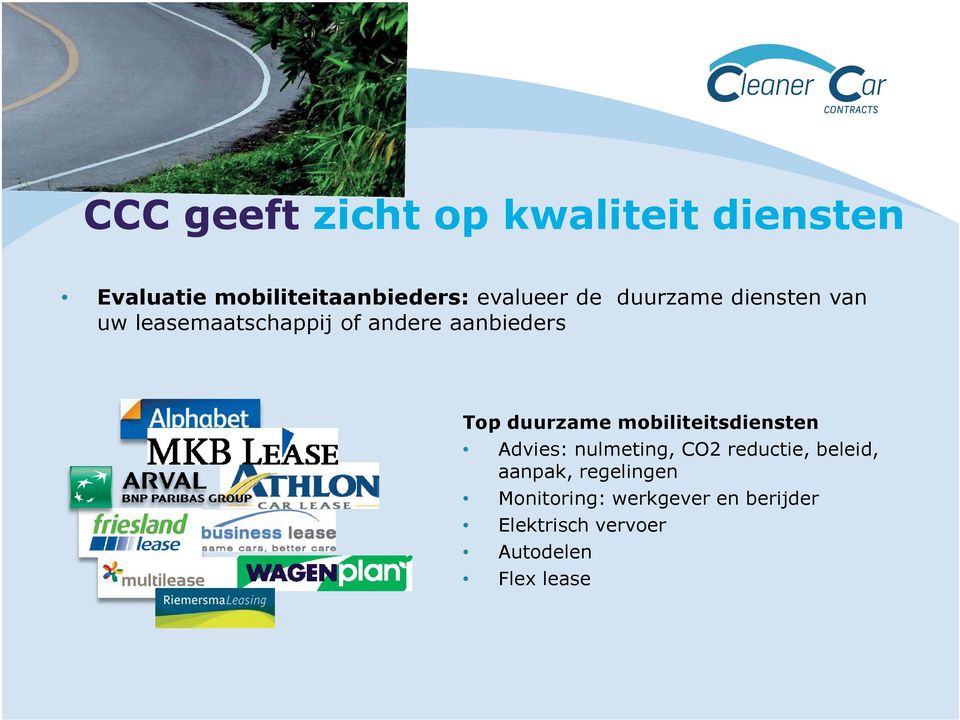 Top duurzame mobiliteitsdiensten Advies: nulmeting, CO2 reductie, beleid,