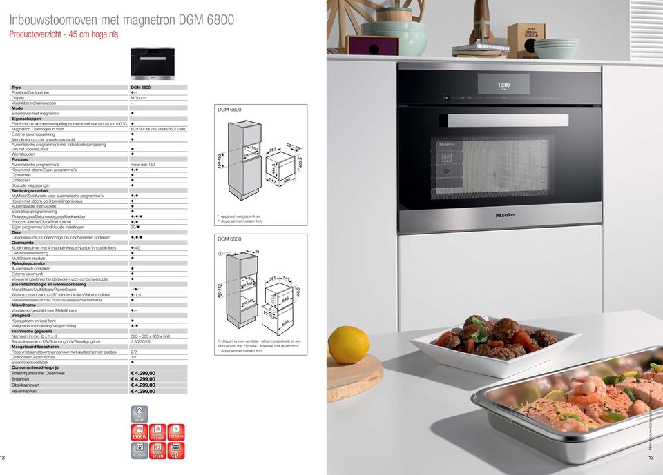 programma's met individuele aanpassing van het kookresultaat Warmhouden Functies Automatische programma's meer dan 150 Koken met stoom/eigen programma's / Opwarmen Ontdooien Speciale toepassingen