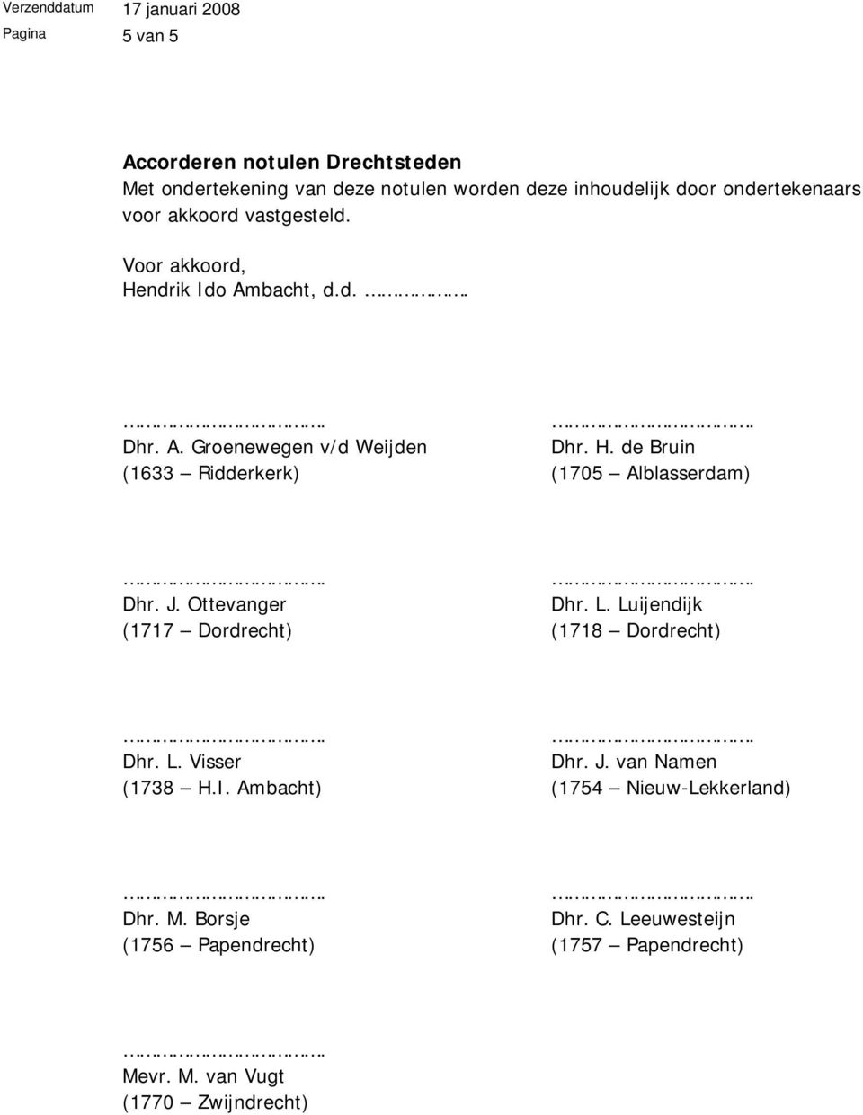 J. Ottevanger Dhr. L. Luijendijk (1717 Dordrecht) (1718 Dordrecht) Dhr. L. Visser Dhr. J. van Namen (1738 H.I.