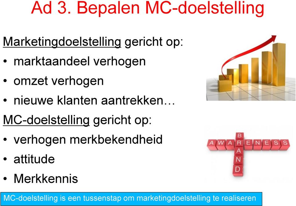 MC-doelstelling gericht op: verhogen merkbekendheid attitude