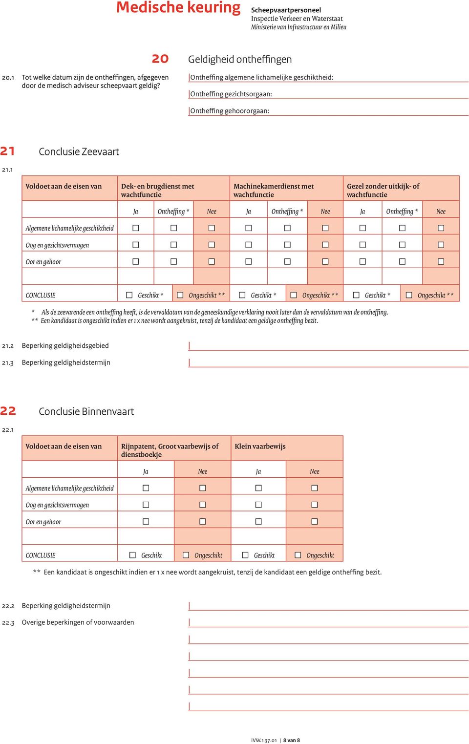 1 Conclusie Zeevaart Voldoet aan de eisen van Dek- en brugdienst met wachtfunctie Machinekamerdienst met wachtfunctie Gezel zonder uitkijk- of wachtfunctie Ja Ontheffing * Nee Ja Ontheffing * Nee Ja