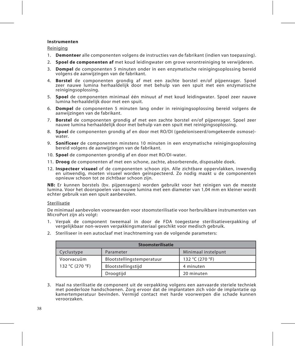 Dompel de componenten 5 minuten onder in een enzymatische reinigingsoplossing bereid volgens de aanwijzingen van de fabrikant. 4.