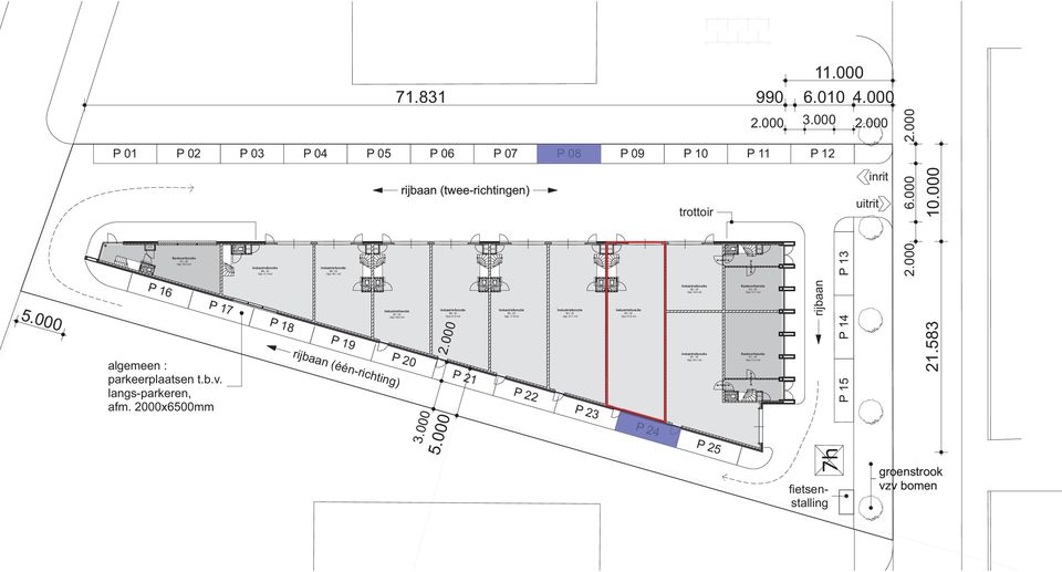 langs-parkeren, afm. 2000x6500mm toilet toilet toilet toilet toilet toilet Industriefunctie B7-00 Opp: 58,0 m2 rijbaan (één-richting) 2.