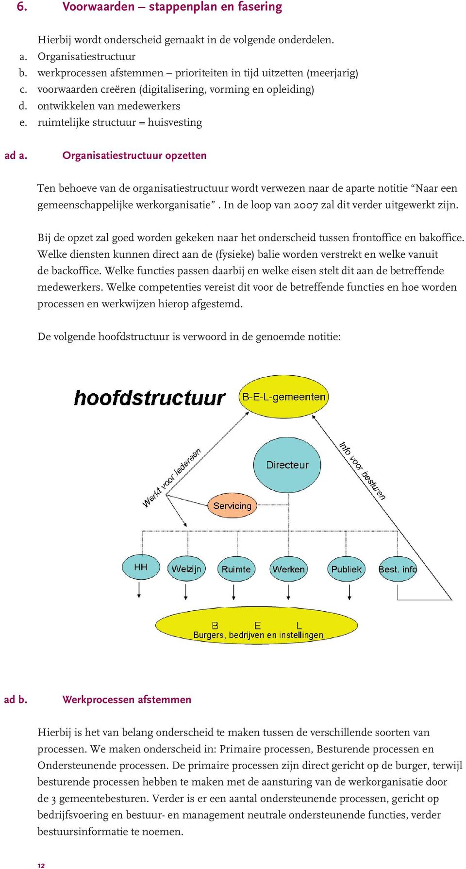 Organisatiestructuur opzetten Ten behoeve van de organisatiestructuur wordt verwezen naar de aparte notitie Naar een gemeenschappelijke werkorganisatie.