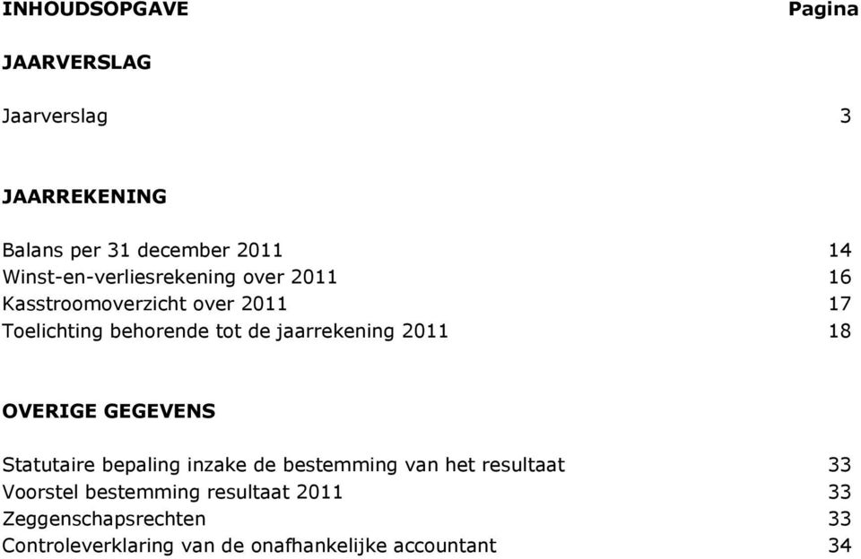 jaarrekening 2011 18 OVERIGE GEGEVENS Statutaire bepaling inzake de bestemming van het resultaat 33