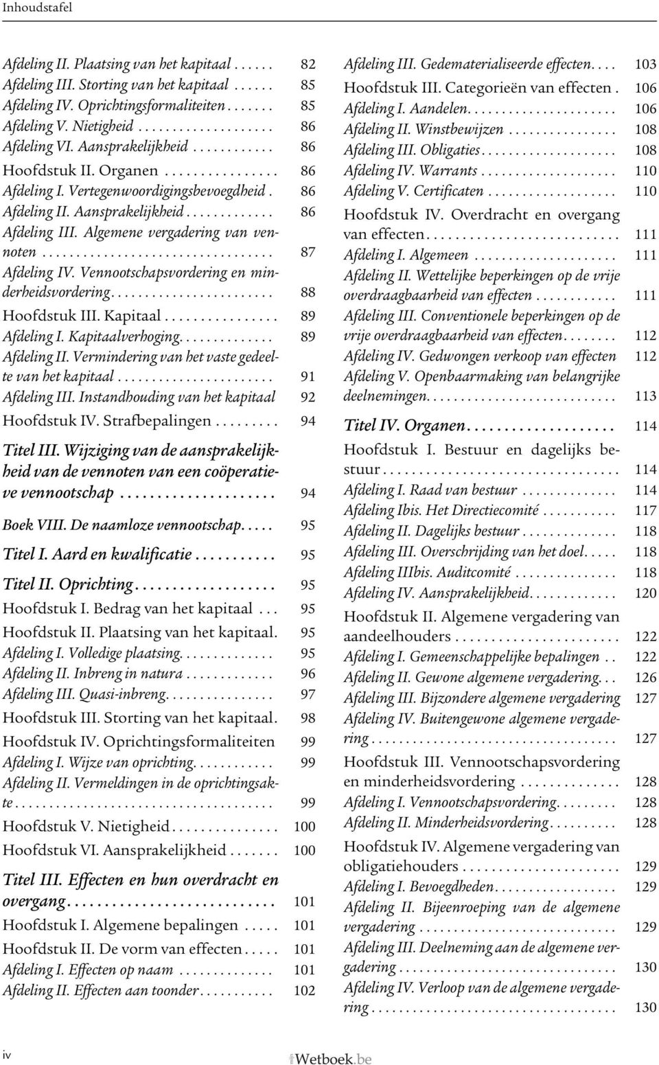 Algemene vergadering van vennoten.................................. 87 Afdeling IV. Vennootschapsvordering en minderheidsvordering........................ 88 Hoofdstuk III. Kapitaal................ 89 Afdeling I.