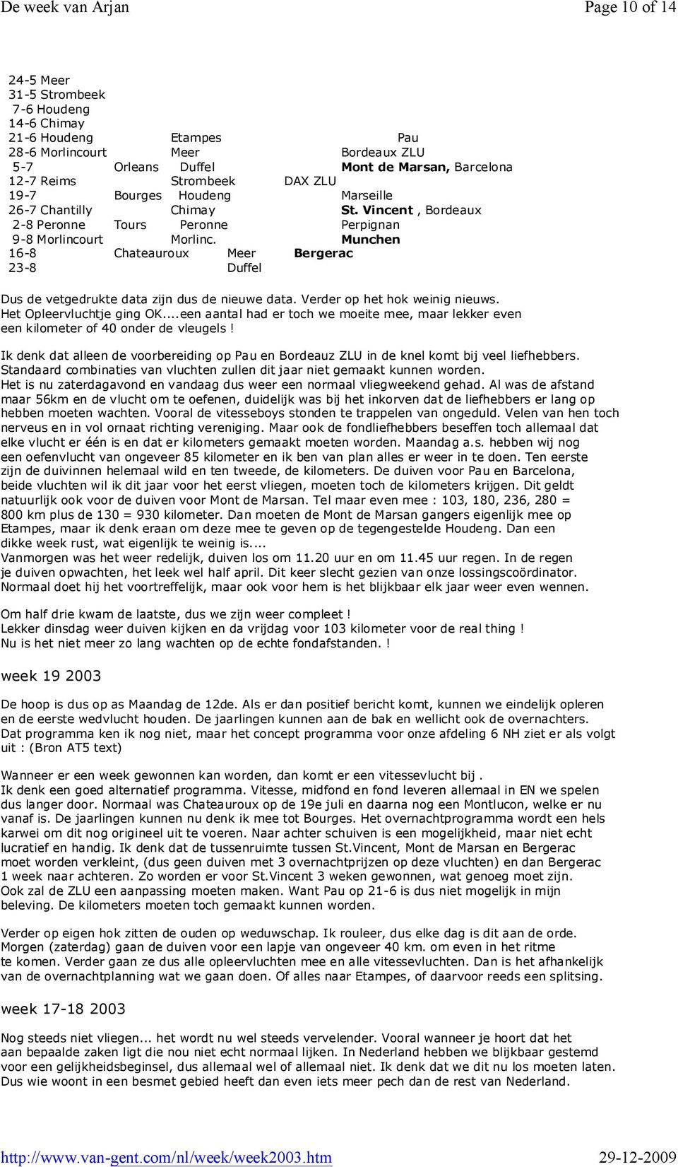 Munchen 16-8 Chateauroux Meer Bergerac 23-8 Duffel Dus de vetgedrukte data zijn dus de nieuwe data. Verder op het hok weinig nieuws. Het Opleervluchtje ging OK.