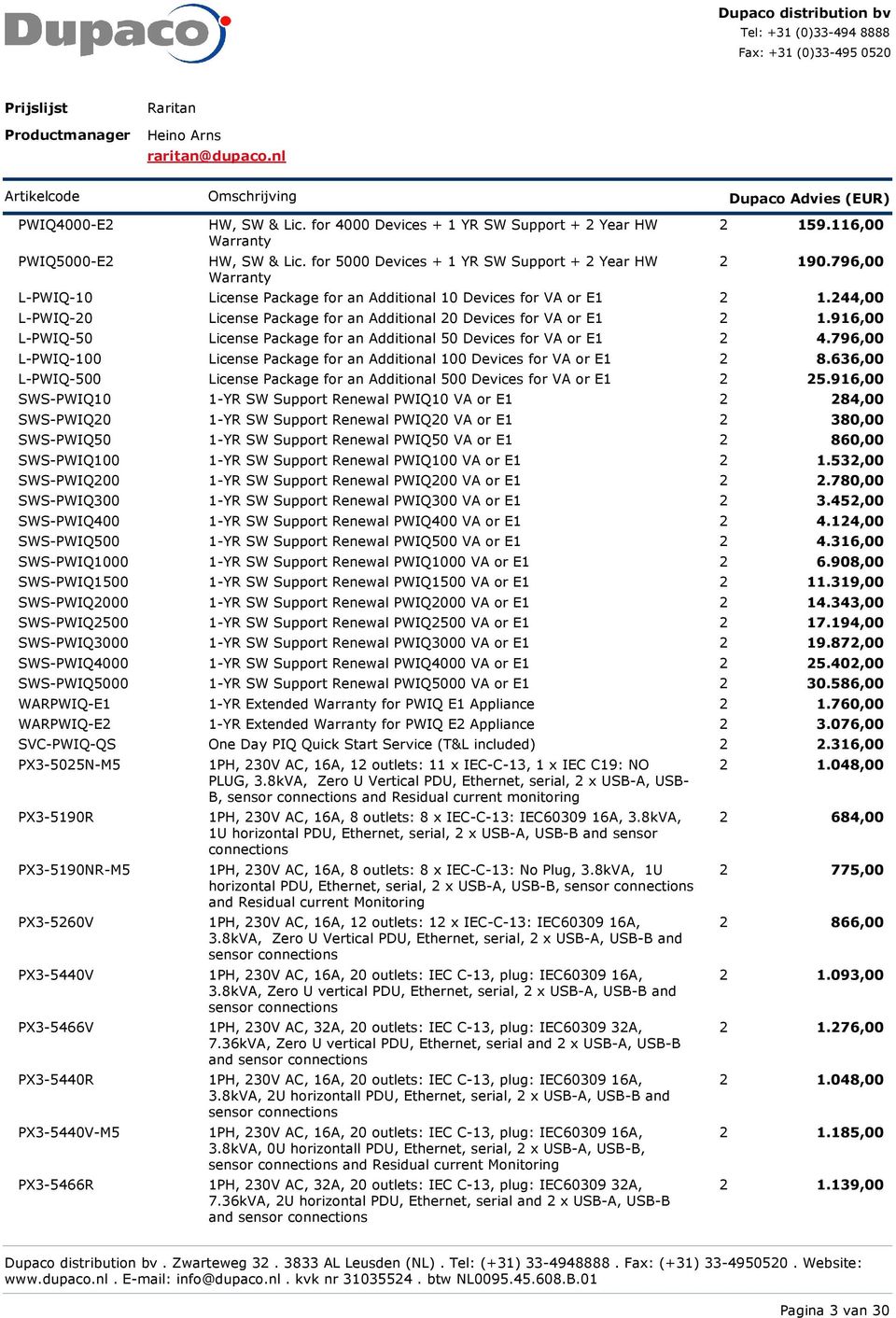 44,00 L-PWIQ-0 License Package for an Additional 0 Devices for VA or E.96,00 L-PWIQ-50 License Package for an Additional 50 Devices for VA or E 4.