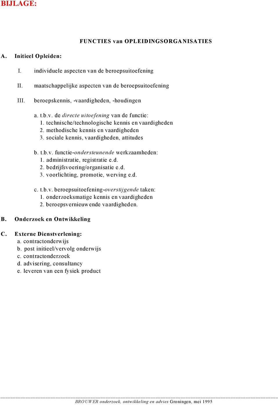 methodische kennis en vaardigheden 3. sociale kennis, vaardigheden, attitudes b. t.b.v. functie-ondersteunende werkzaamheden: 1. administratie, registratie e.d. 2. bedrijfsvoering/organisatie e.d. 3. voorlichting, promotie, werving e.