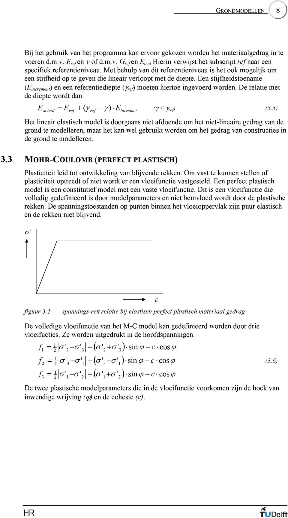 Een stijfheidstoename (E increment ) en een referentiediepte ( ref ) moeten hiertoe ingevoerd worden. De relatie met de diepte wordt dan: E actual E ( ) E ( < ref ) (3.