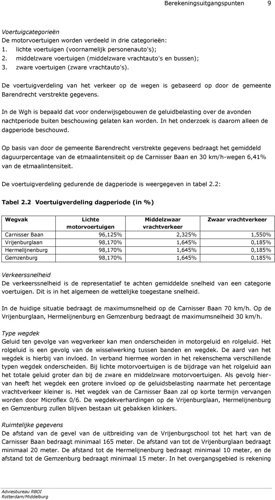 De voertuigverdeling van het verkeer op de wegen is gebaseerd op door de gemeente Barendrecht verstrekte gegevens.