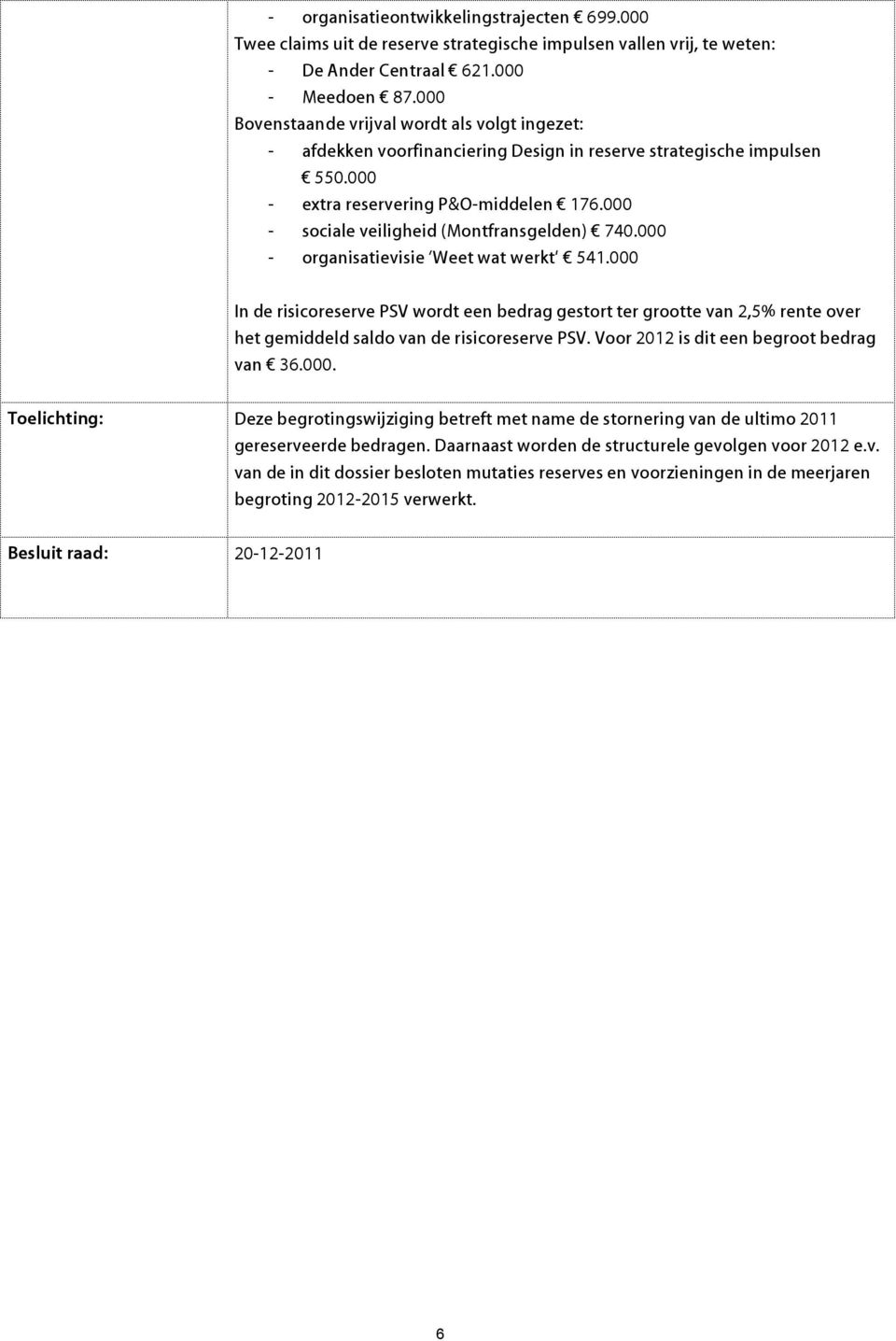 000 - sociale veiligheid (Montfransgelden) 740.000 - organisatievisie Weet wat werkt 541.