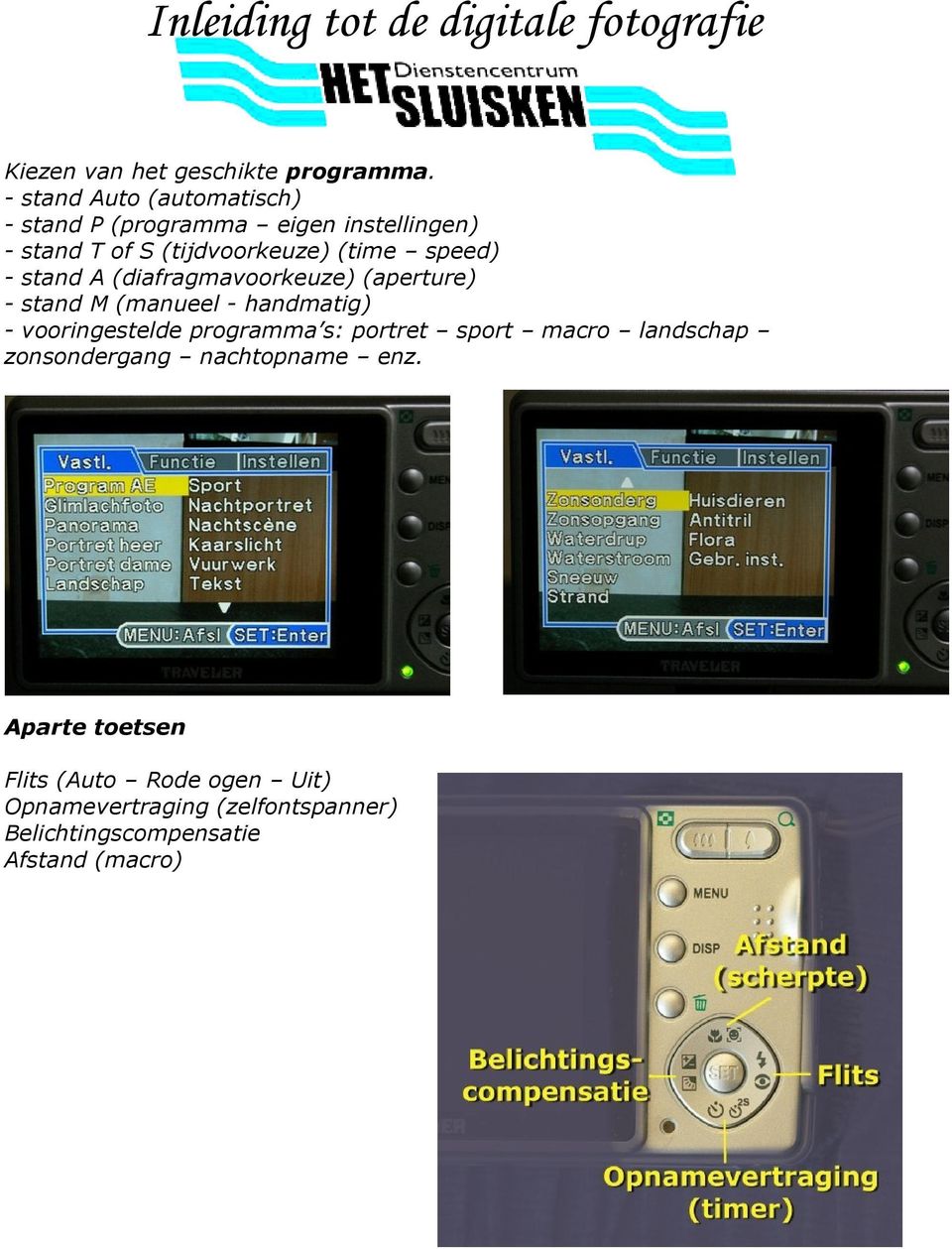 speed) - stand A (diafragmavoorkeuze) (aperture) - stand M (manueel - handmatig) - vooringestelde