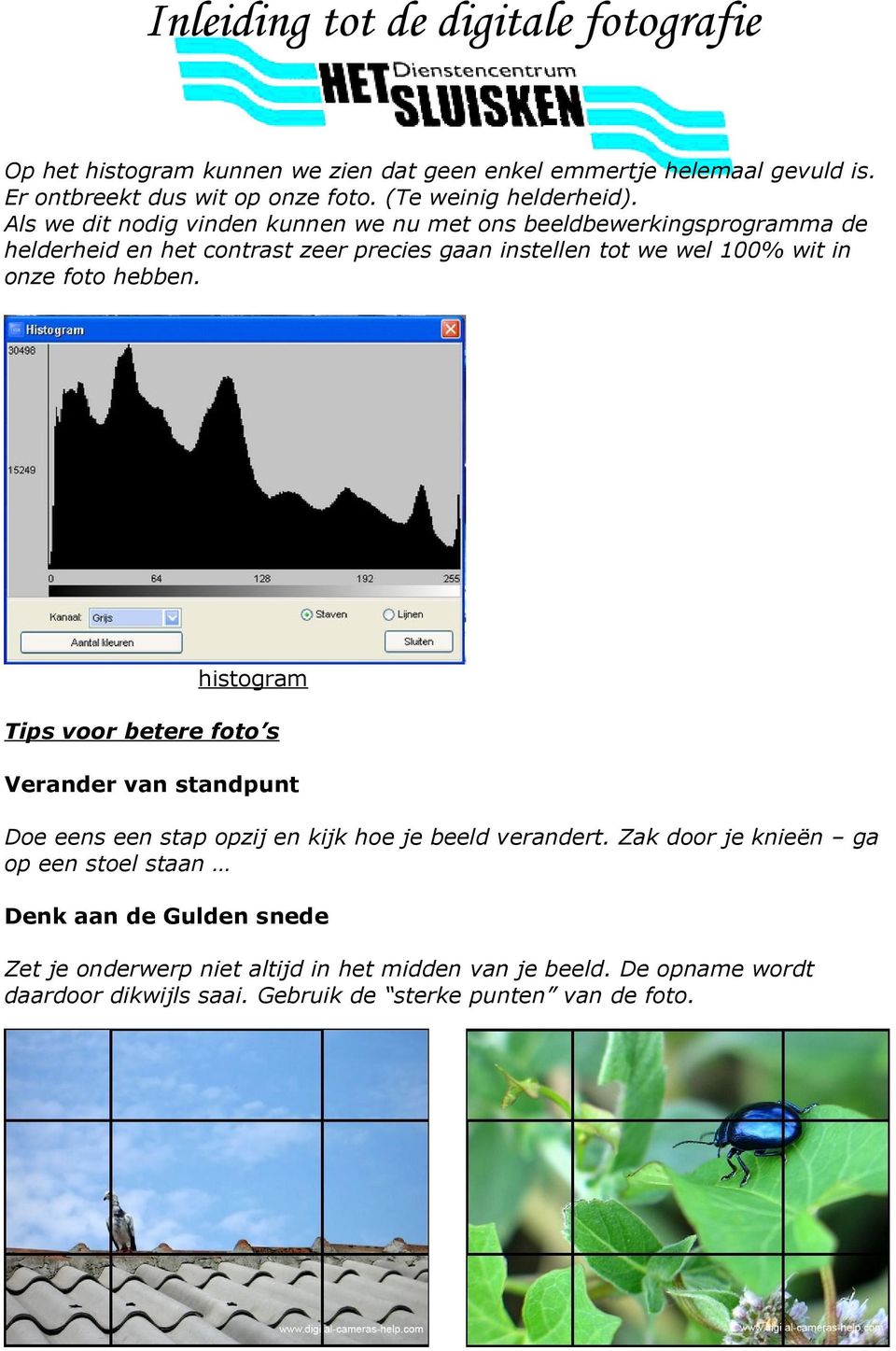 onze foto hebben. histogram Tips voor betere foto s Verander van standpunt Doe eens een stap opzij en kijk hoe je beeld verandert.