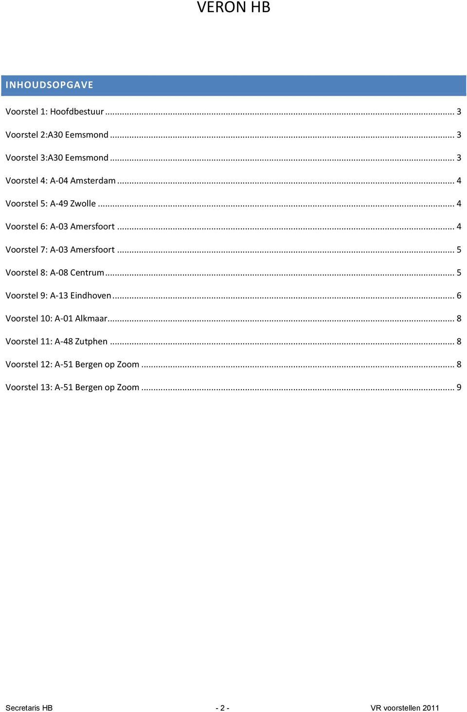 .. 4 Voorstel 7: A-03 Amersfoort... 5 Voorstel 8: A-08 Centrum... 5 Voorstel 9: A-13 Eindhoven.