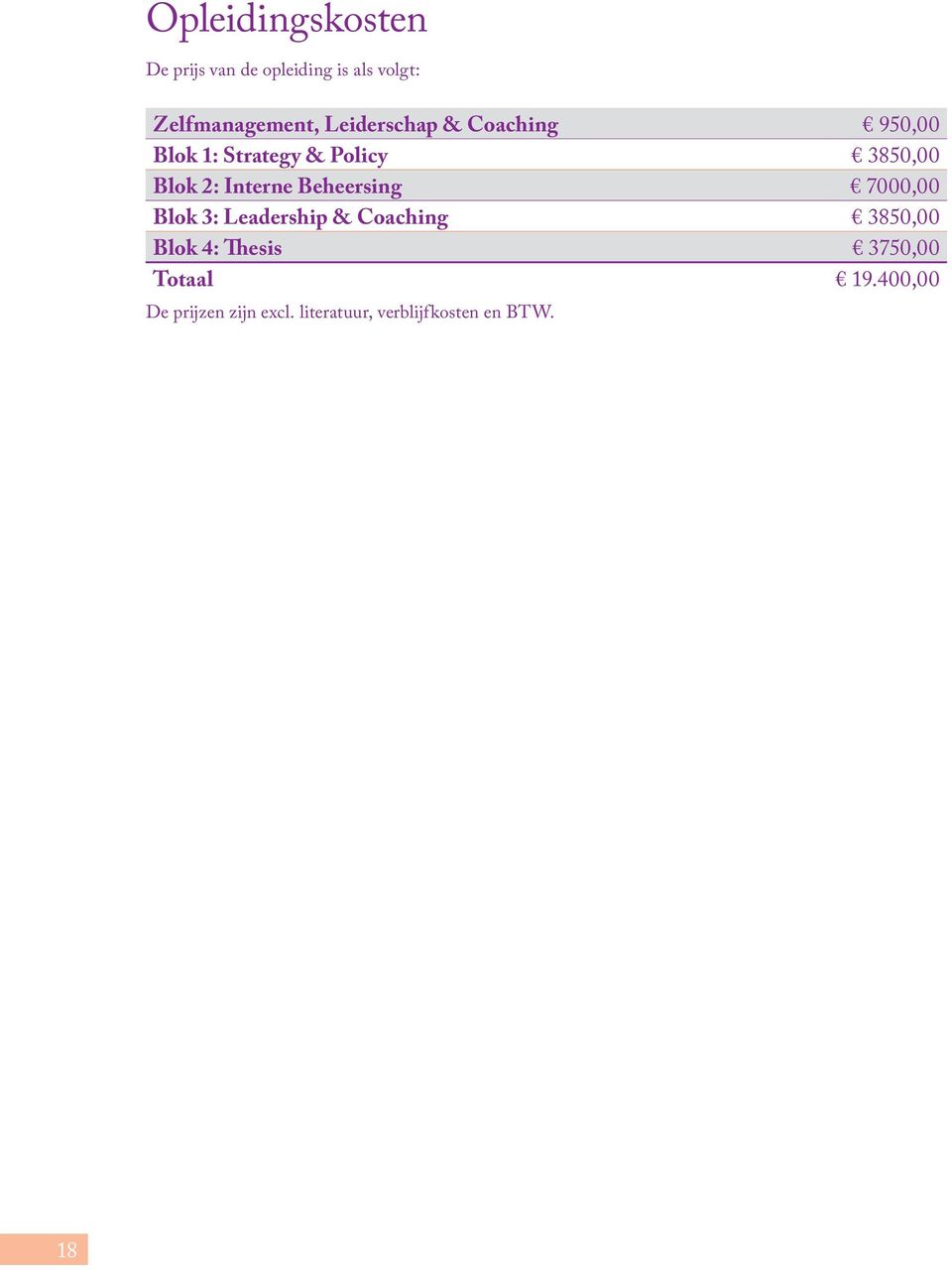 Interne Beheersing 7000,00 Blok 3: Leadership & Coaching 3850,00 Blok 4: