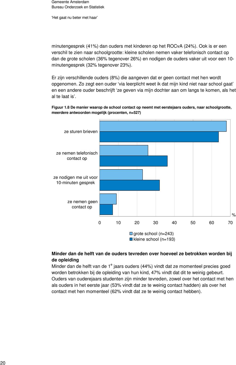 (32 tegenover 23). Er zijn verschillende ouders (8) die aangeven dat er geen contact met hen wordt opgenomen.