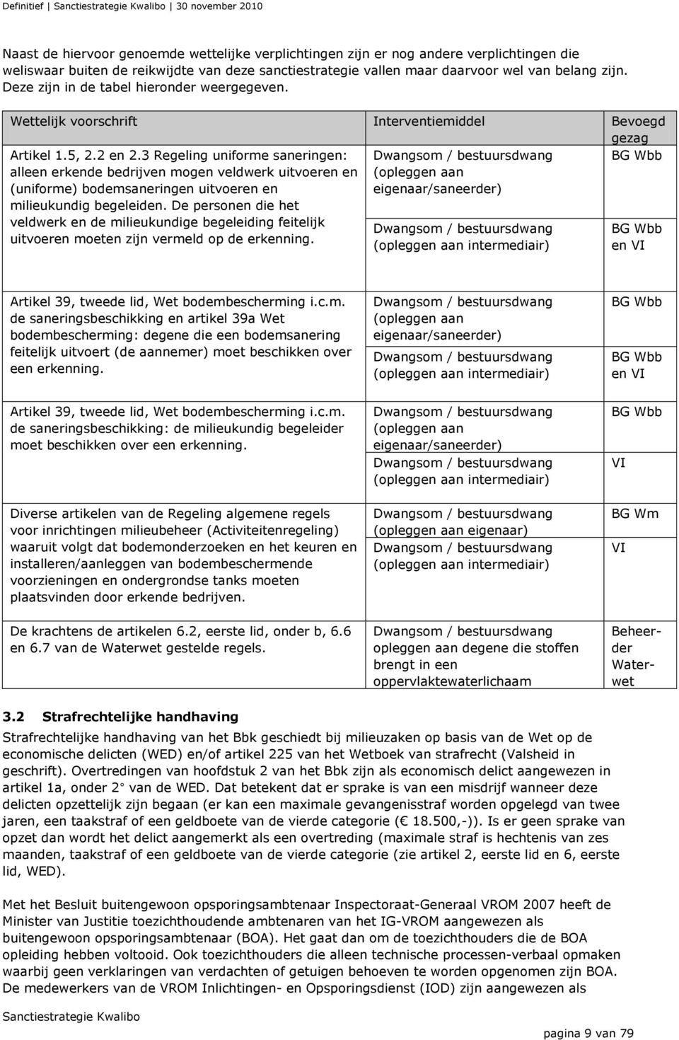 3 Regeling uniforme saneringen: Dwangsom / bestuursdwang BG Wbb alleen erkende bedrijven mogen veldwerk uitvoeren en (uniforme) bodemsaneringen uitvoeren en milieukundig begeleiden.