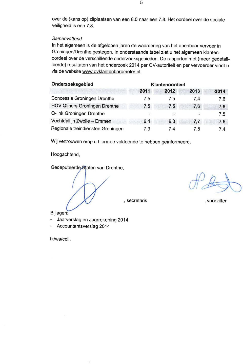 De rapporten met (meer gedetailleerde) resultaten van het onderzoek 2014 per OV-autoriteit en per vervoerder vindt u via de website www.ovklantenbarometer.