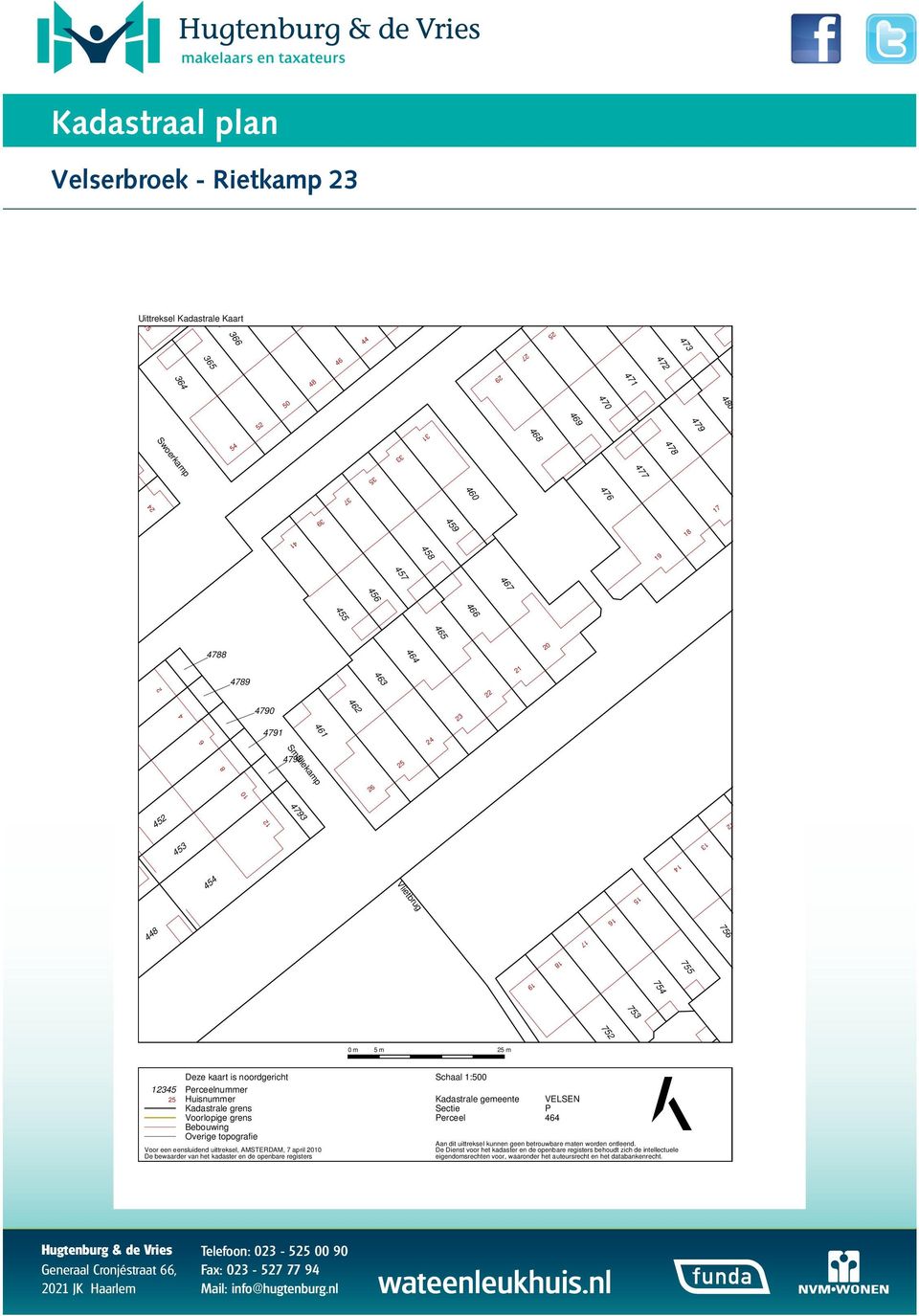 kaart is noordgericht Perceelnummer Huisnummer Kadastrale grens Voorlopige grens Bebouwing Overige topografie Voor een eensluidend uittreksel, AMSTERDAM, 7 april 2010 De bewaarder van het kadaster en