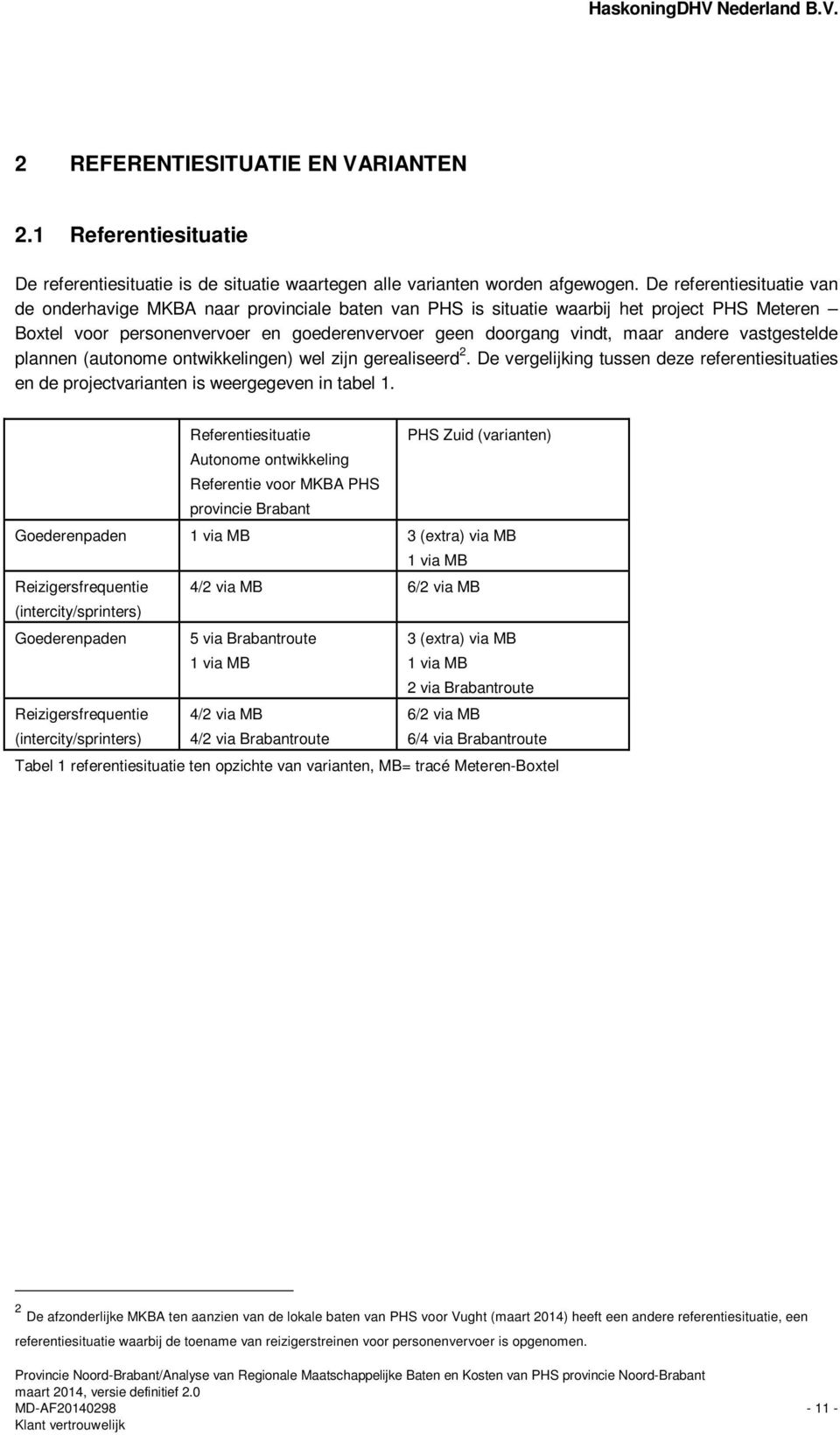 andere vastgestelde plannen (autonome ontwikkelingen) wel zijn gerealiseerd 2. De vergelijking tussen deze referentiesituaties en de projectvarianten is weergegeven in tabel 1.