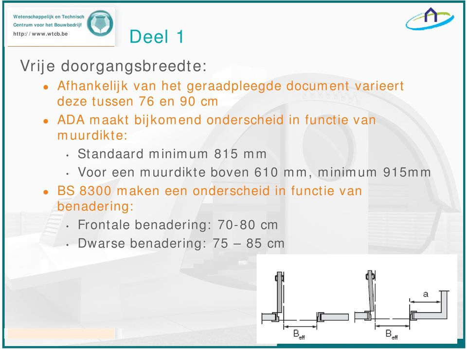 minimum 815 mm Voor een muurdikte boven 610 mm, minimum 915mm BS 8300 maken een