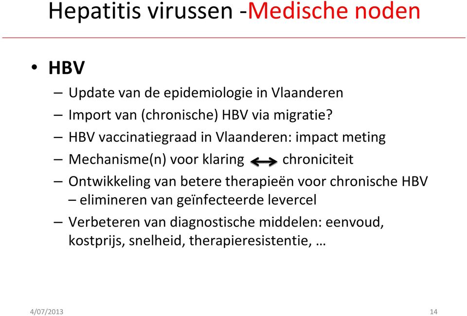 HBV vaccinatiegraad in Vlaanderen: impact meting Mechanisme(n) voor klaring chroniciteit Ontwikkeling