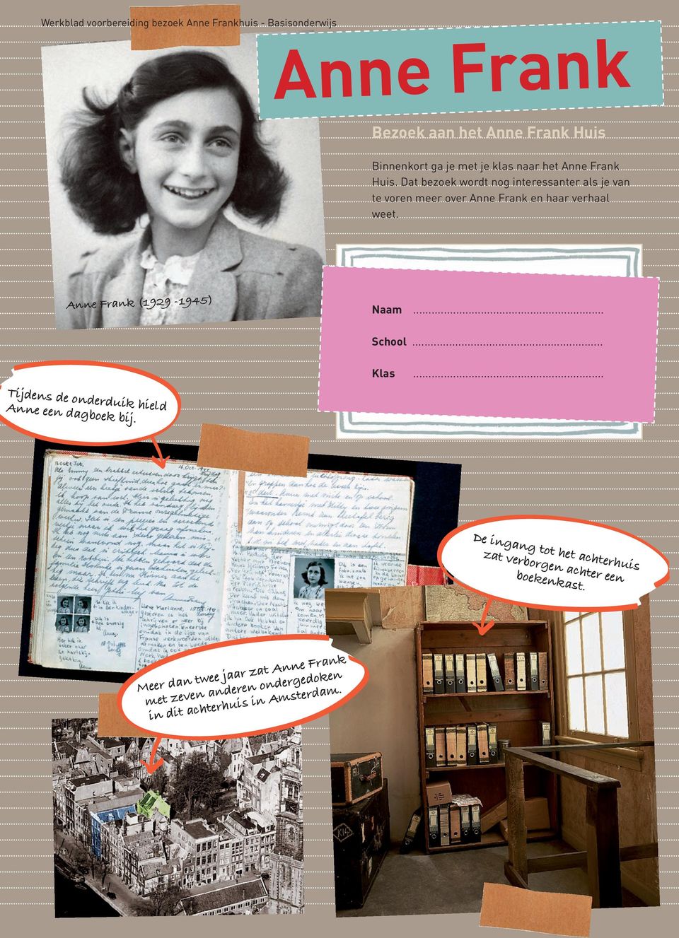 Anne Frank (1929 1945) Naam... School... Klas... Tijdens de onderduik hield Anne een dagboek bij.