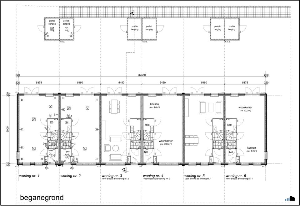 (ca. 33,0m²) keuken (ca. 4,0m²) woning nr. 1 woning nr. 2 woning nr. 3 woning nr. 4 woning nr.