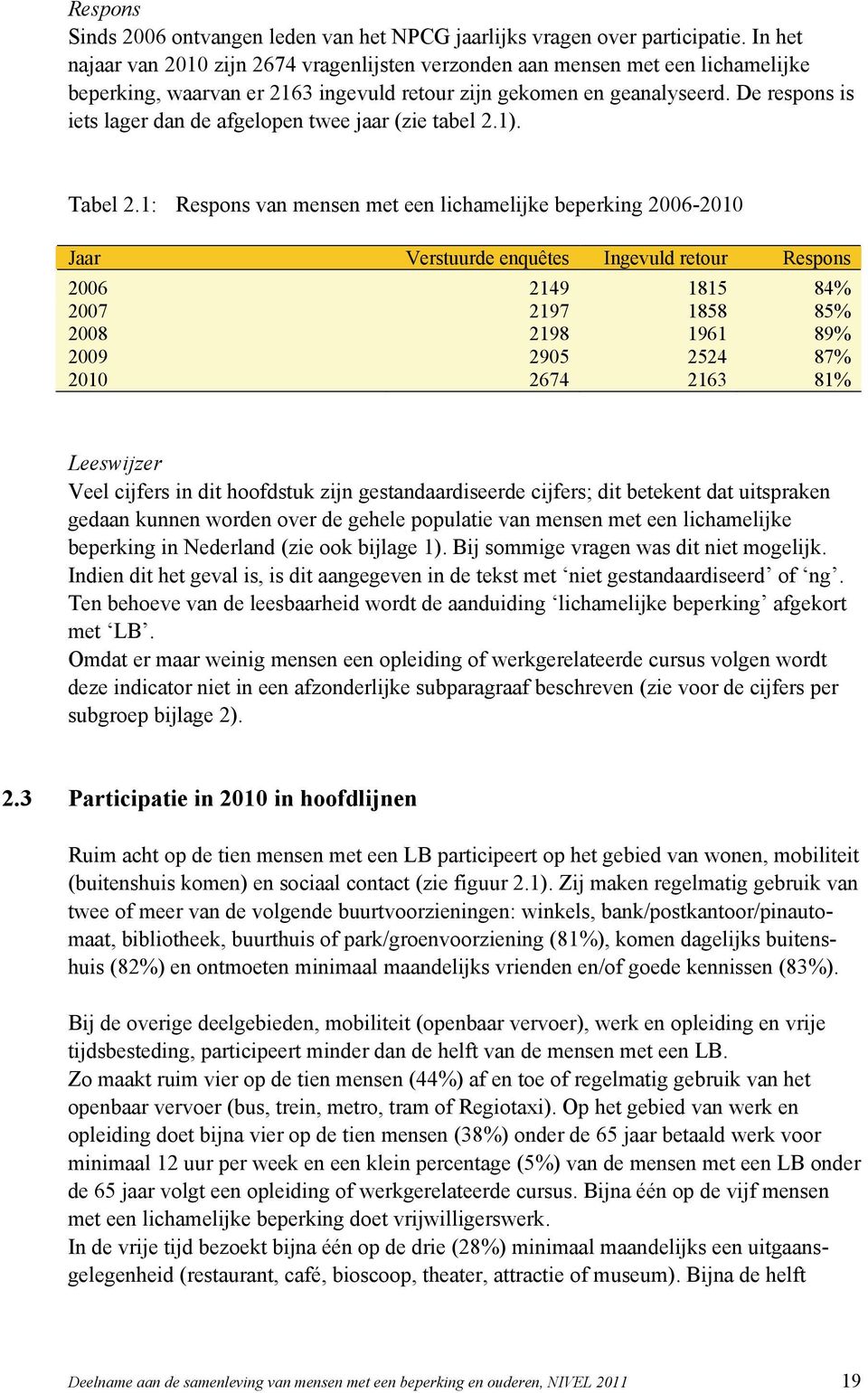 De respons is iets lager dan de afgelopen twee jaar (zie tabel 2.1). Tabel 2.