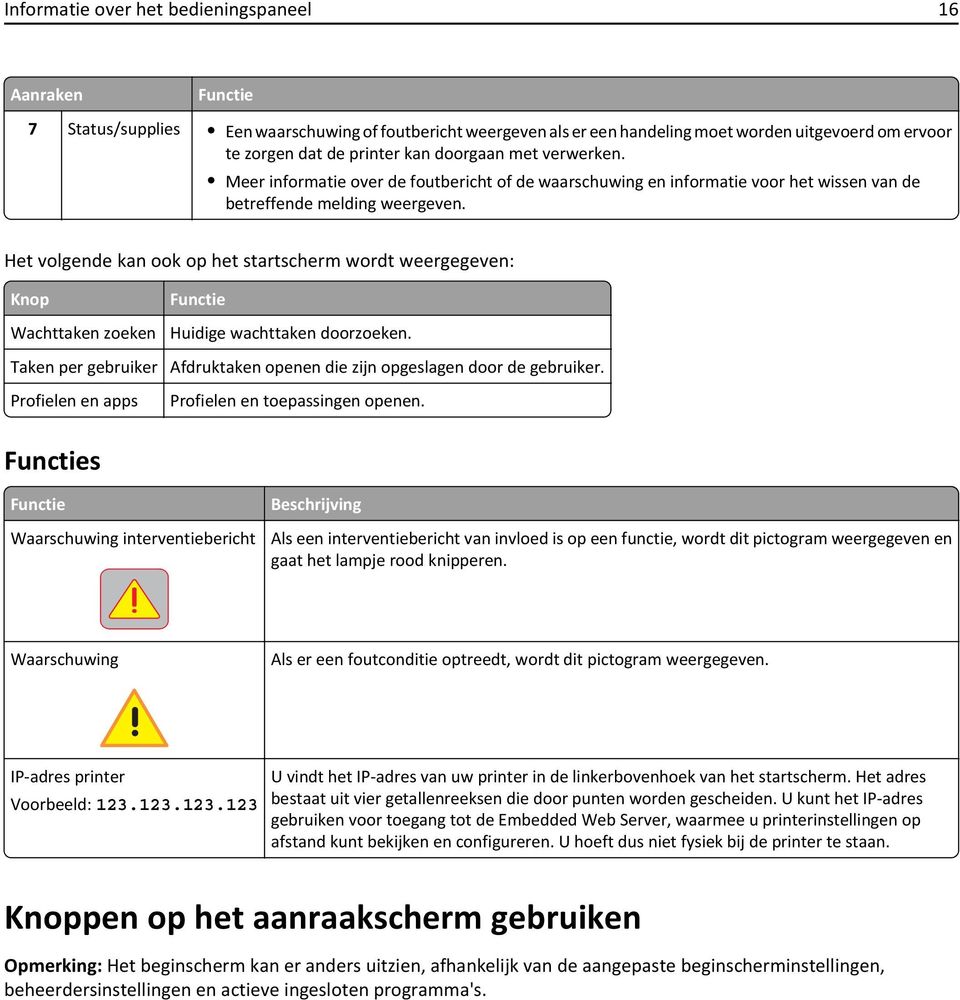 Het volgende kan ook op het startscherm wordt weergegeven: Knop Wachttaken zoeken Taken per gebruiker Profielen en apps Functie Huidige wachttaken doorzoeken.