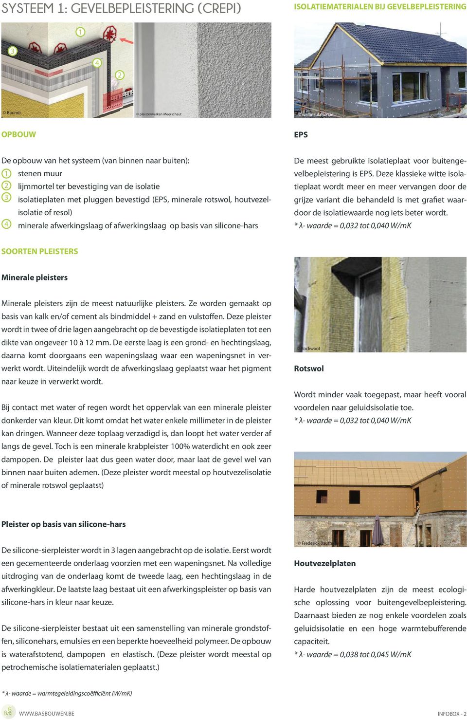 houtvezelisolatie of resol) 4 minerale afwerkingslaag of afwerkingslaag op basis van silicone-hars De meest gebruikte isolatieplaat voor buitengevelbepleistering is EPS.