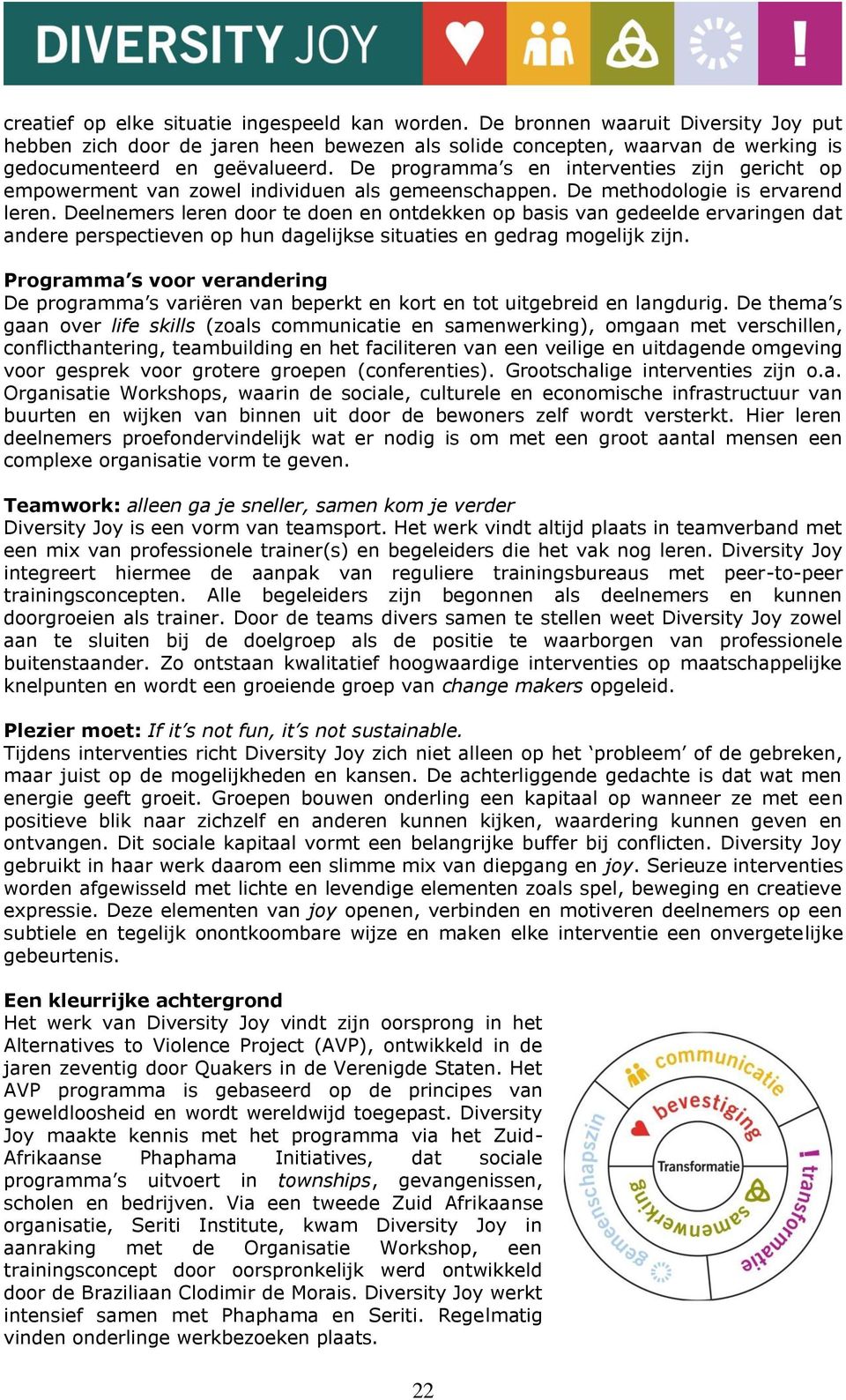 Deelnemers leren door te doen en ontdekken op basis van gedeelde ervaringen dat andere perspectieven op hun dagelijkse situaties en gedrag mogelijk zijn.