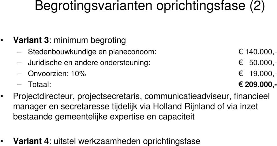 000,- Projectdirecteur, projectsecretaris, communicatieadviseur, financieel manager en secretaresse