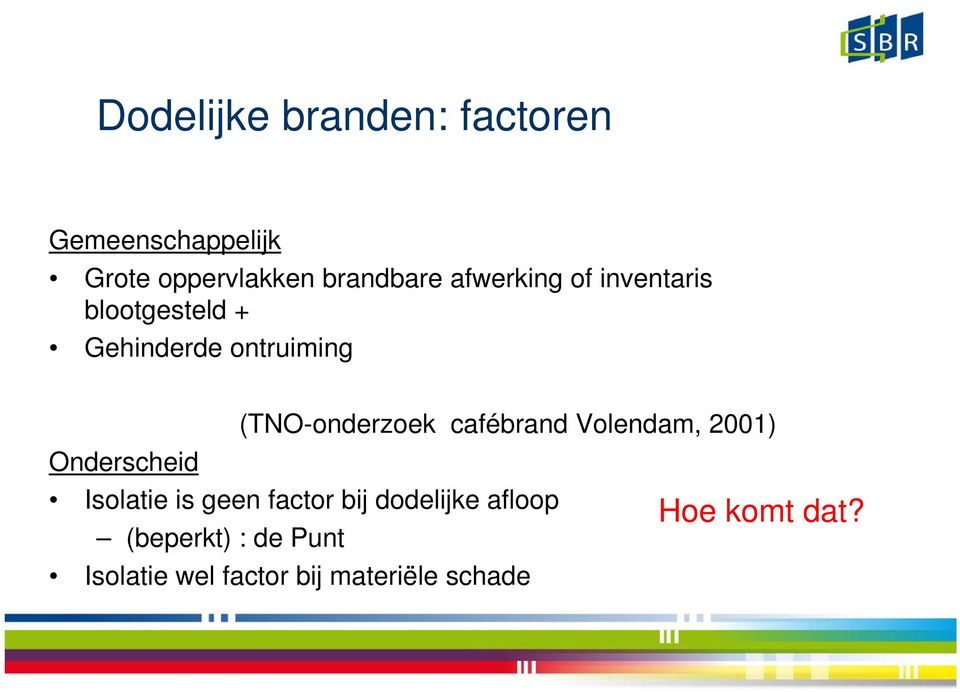 cafébrand Volendam, 2001) Onderscheid Isolatie is geen factor bij dodelijke