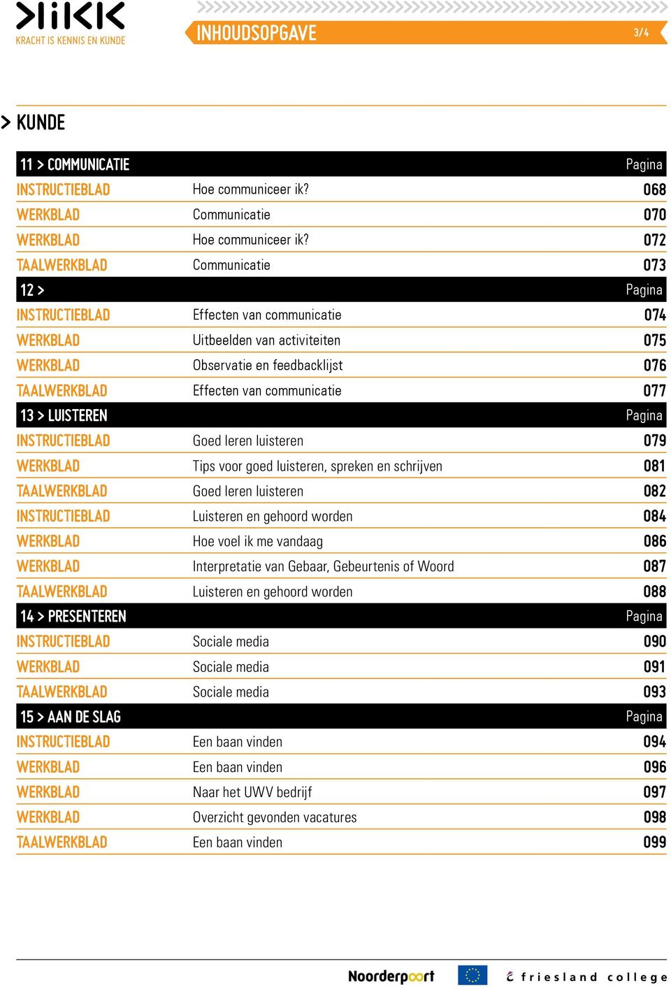 communicatie 077 13 > LUISTEREN Pagina INSTRUCTIEBLAD Goed leren luisteren 079 WERKBLAD Tips voor goed luisteren, spreken en schrijven 081 TAALWERKBLAD Goed leren luisteren 082 INSTRUCTIEBLAD