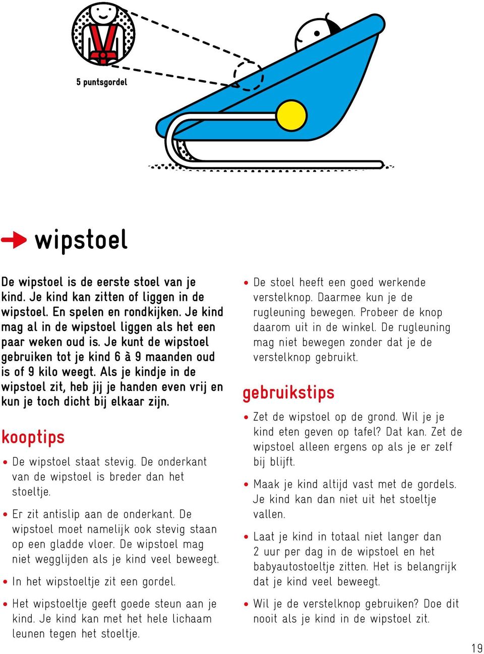 De wipstoel staat stevig. De onderkant van de wipstoel is breder dan het stoeltje. Er zit antislip aan de onderkant. De wipstoel moet namelijk ook stevig staan op een gladde vloer.