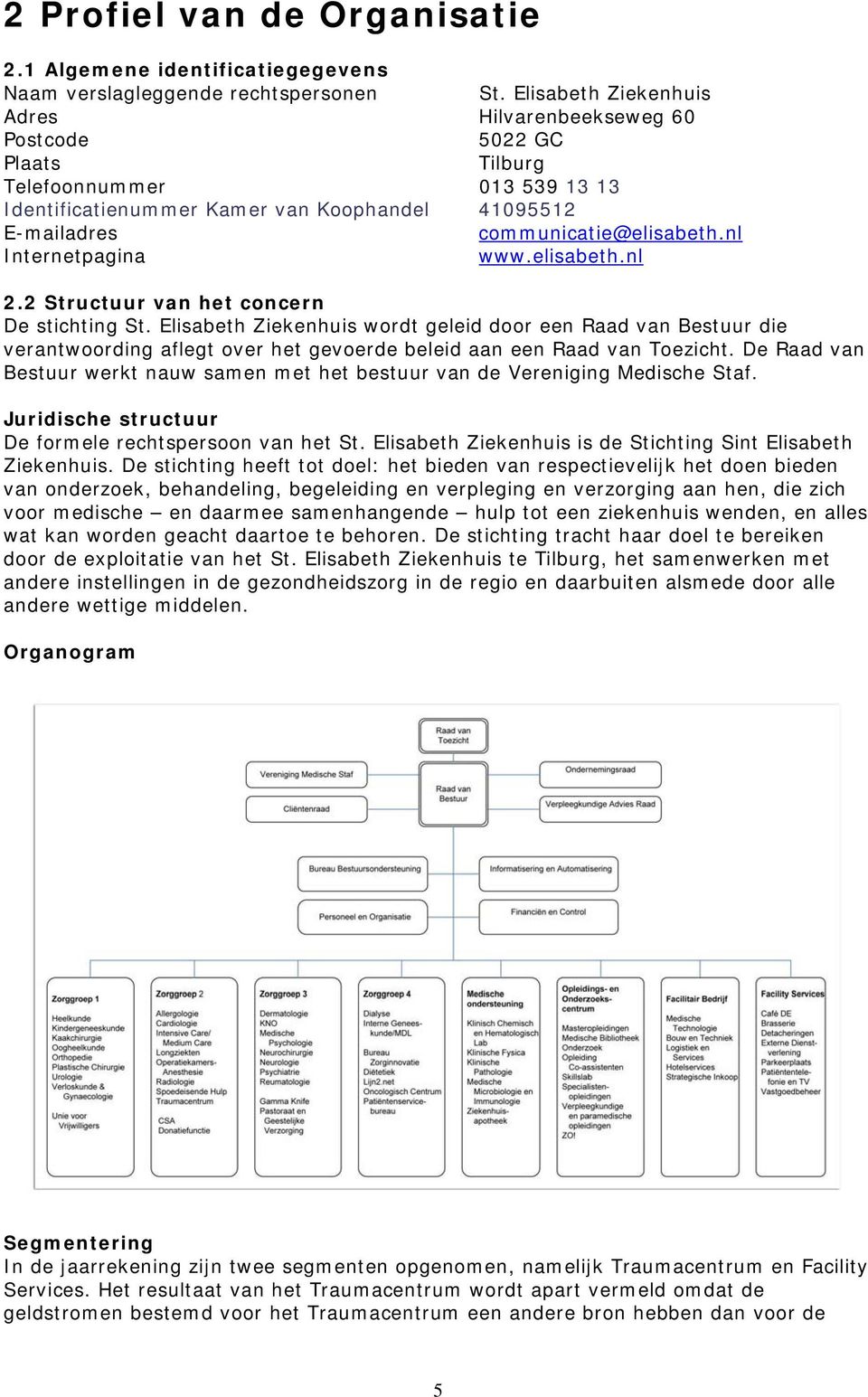 nl Internetpagina www.elisabeth.nl 2.2 Structuur van het concern De stichting St.