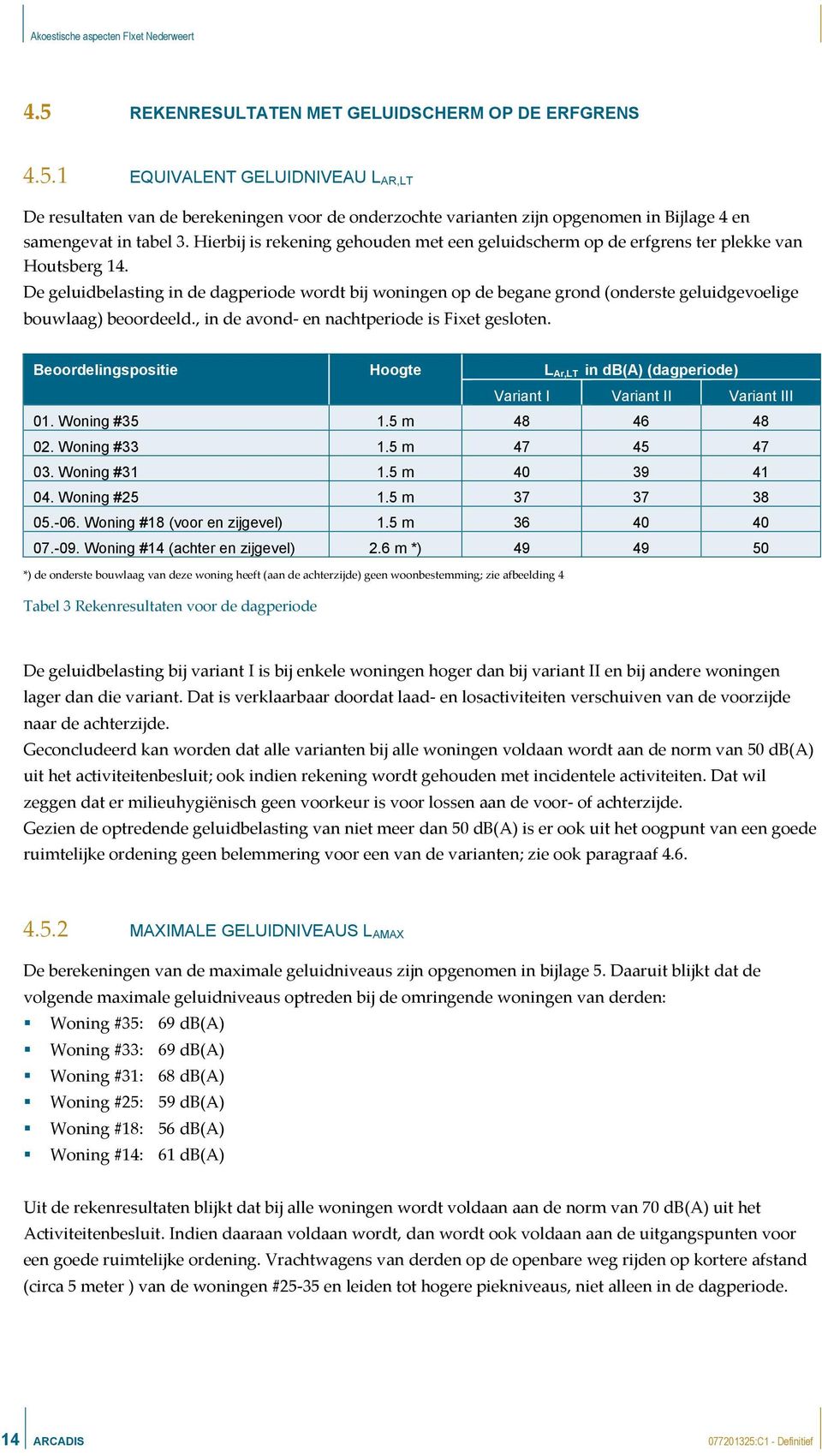 De geluidbelasting in de dagperiode wordt bij woningen op de begane grond (onderste geluidgevoelige bouwlaag) beoordeeld., in de avond- en nachtperiode is Fixet gesloten.