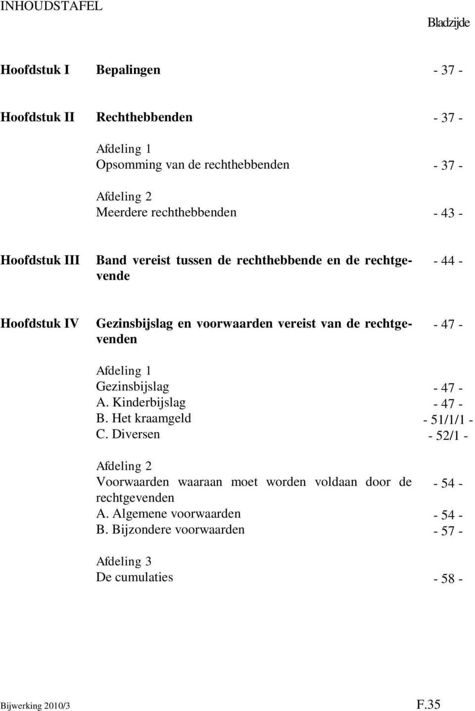 rechtgevenden Afdeling 1 Gezinsbijslag A. Kinderbijslag B. Het kraamgeld C. Diversen Afdeling 2 Voorwaarden waaraan moet worden voldaan door de rechtgevenden A.