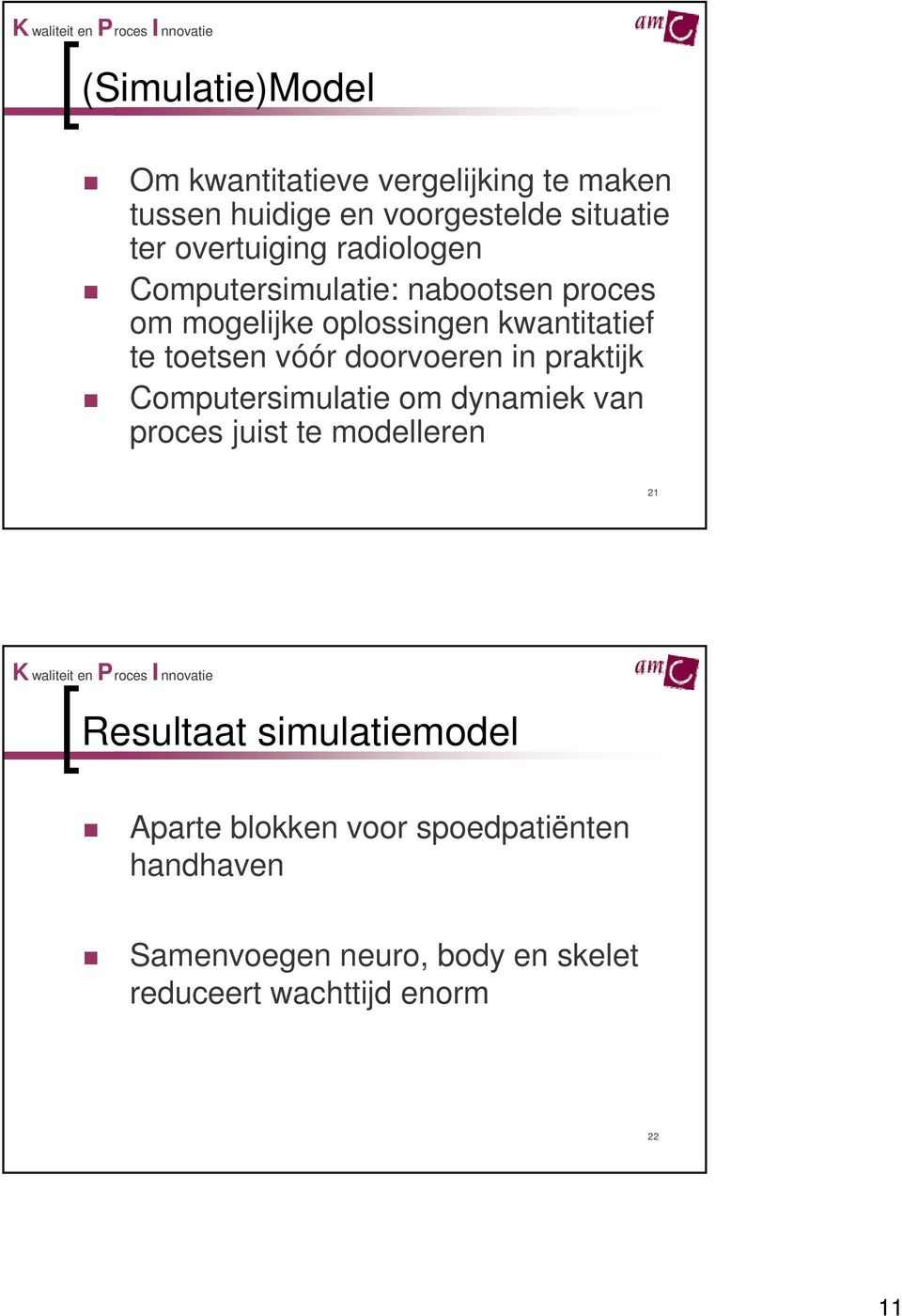 vóór doorvoeren in praktijk Computersimulatie om dynamiek van proces juist te modelleren 21 Resultaat