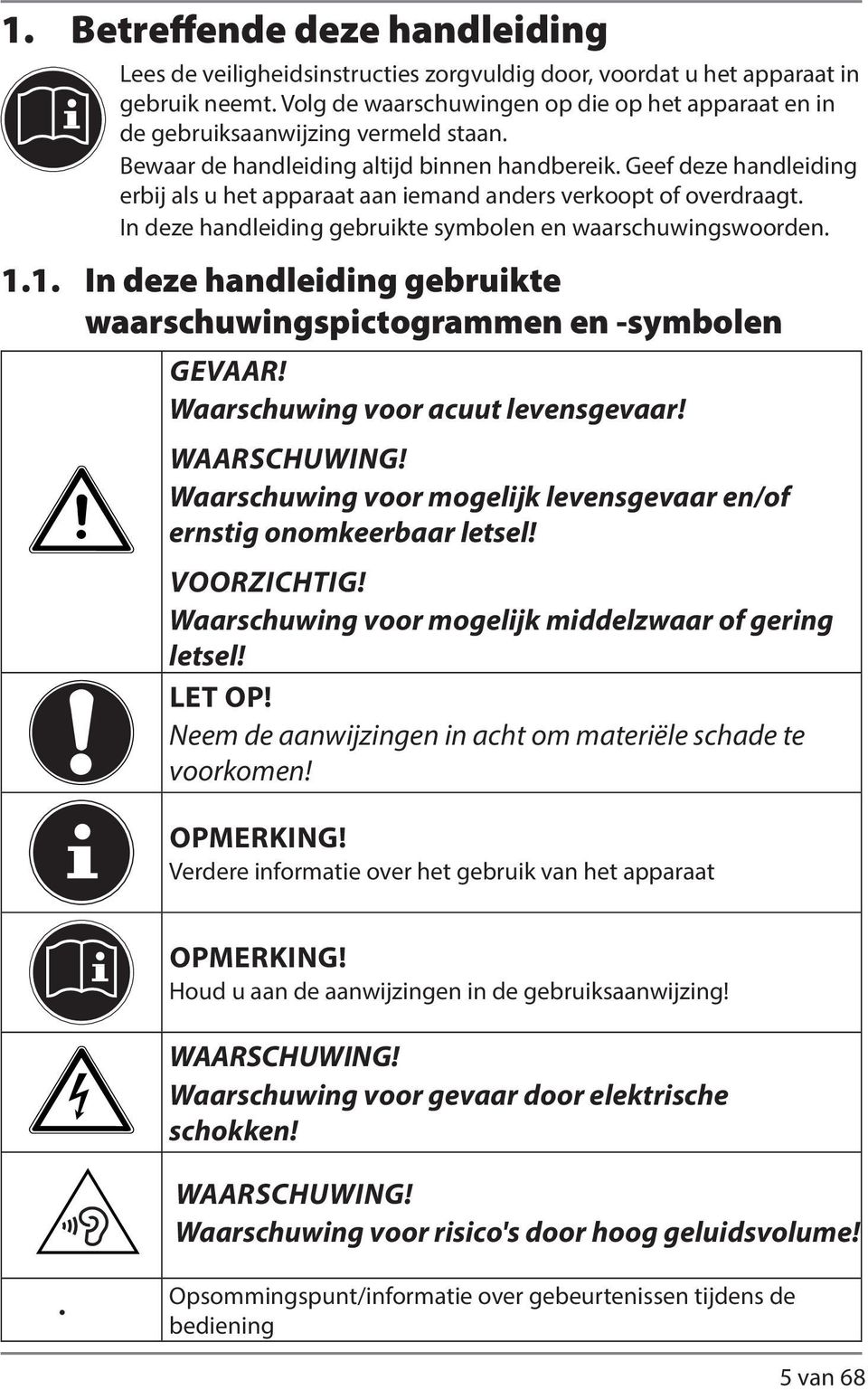 Geef deze handleiding erbij als u het apparaat aan iemand anders verkoopt of overdraagt. In deze handleiding gebruikte symbolen en waarschuwingswoorden. 1.