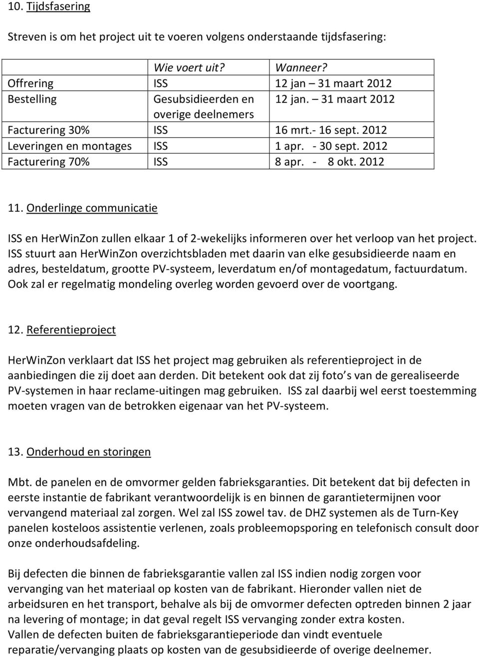 Onderlinge communicatie ISS en HerWinZon zullen elkaar 1 of 2-wekelijks informeren over het verloop van het project.