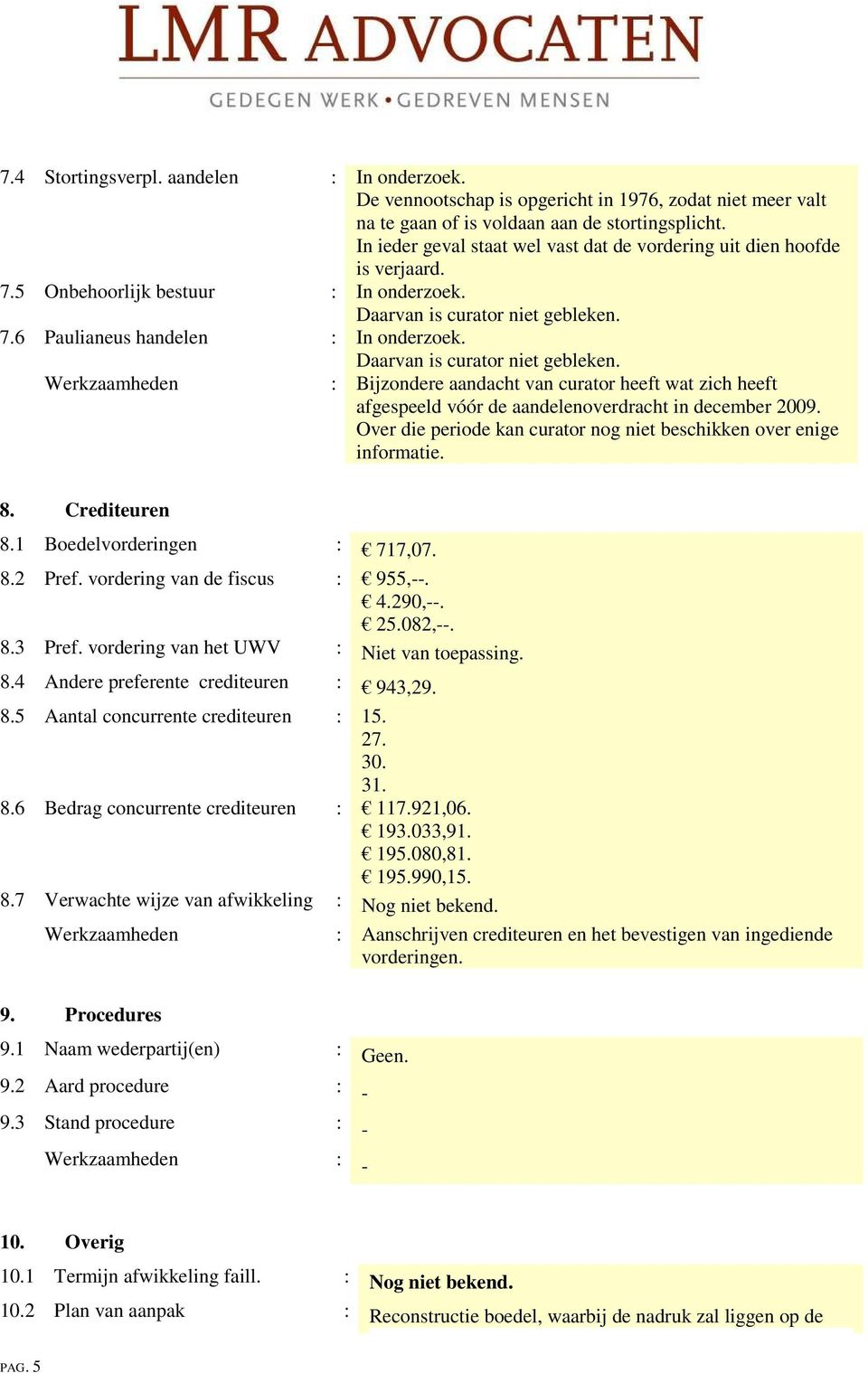 Daarvan is curator niet gebleken. : Bijzondere aandacht van curator heeft wat zich heeft afgespeeld vóór de aandelenoverdracht in december 2009.