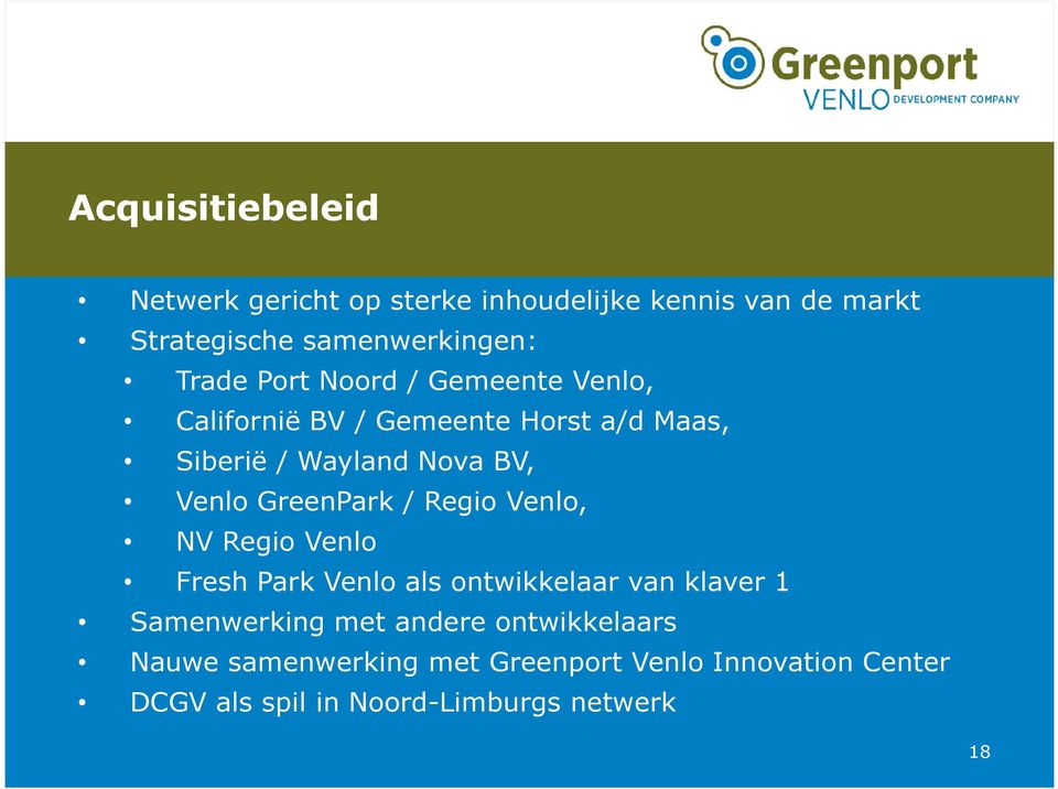 GreenPark / Regio Venlo, NV Regio Venlo Fresh Park Venlo als ontwikkelaar van klaver 1 Samenwerking met