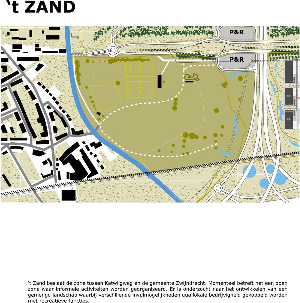 Momenteel betreft het een open zone waar informele activiteiten worden georganiseerd.