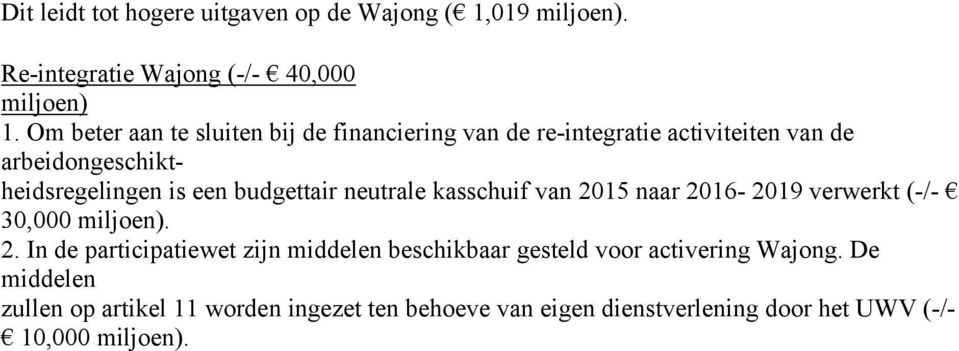 een budgettair neutrale kasschuif van 2015 naar 2016-2019 verwerkt (-/- 30,000 2.