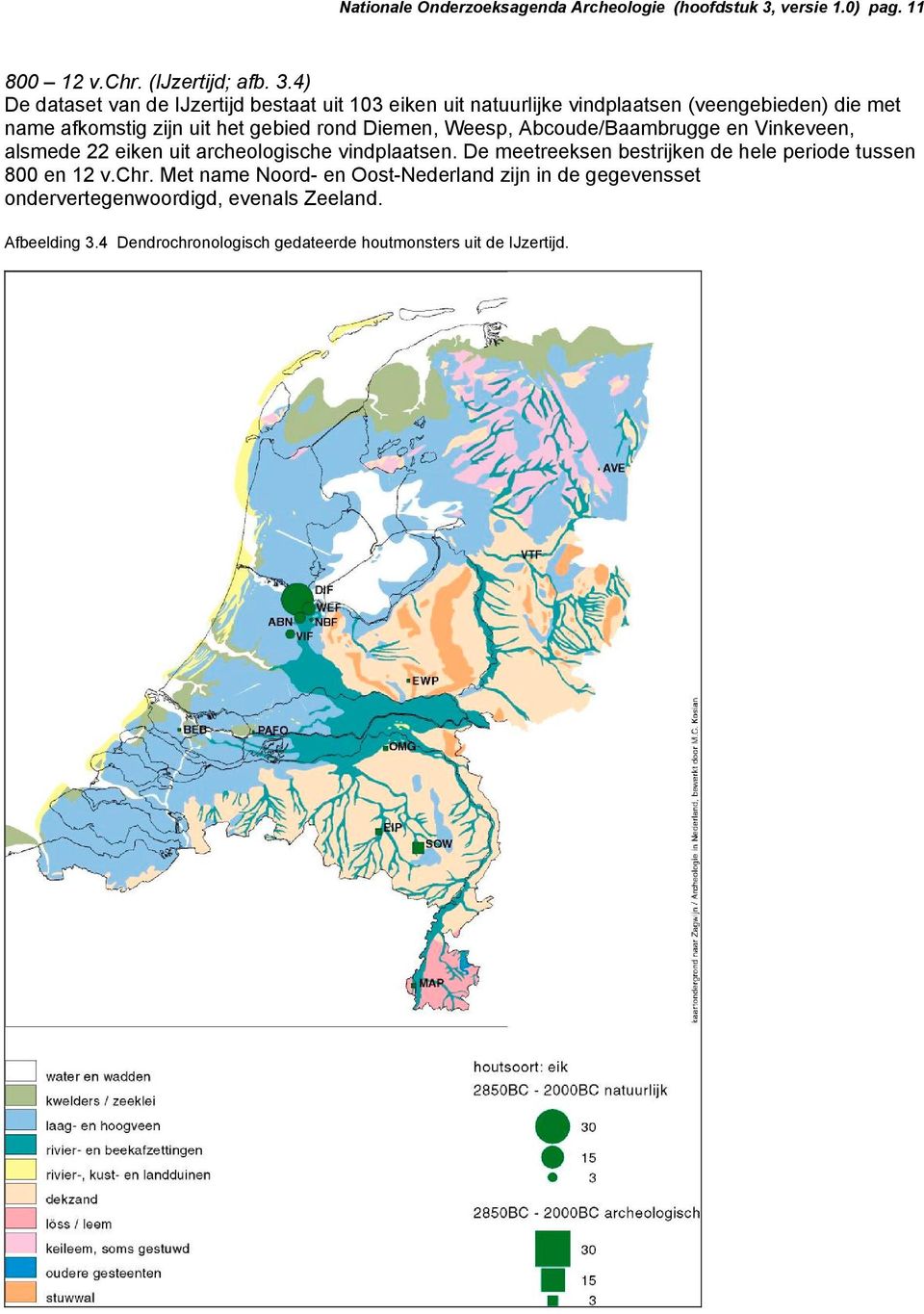 4) De dataset van de IJzertijd bestaat uit 103 eiken uit natuurlijke vindplaatsen (veengebieden) die met name afkomstig zijn uit het gebied rond